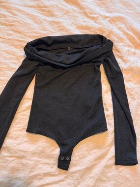 Off-Shoulder Sparkle Black Bodysuit Sz S